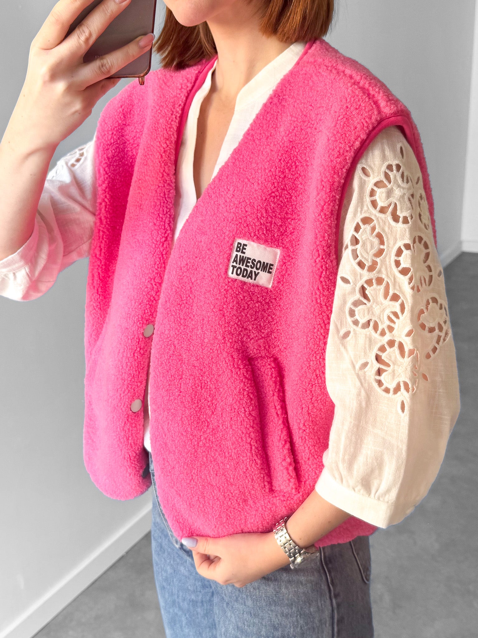 Teddy Vest roze