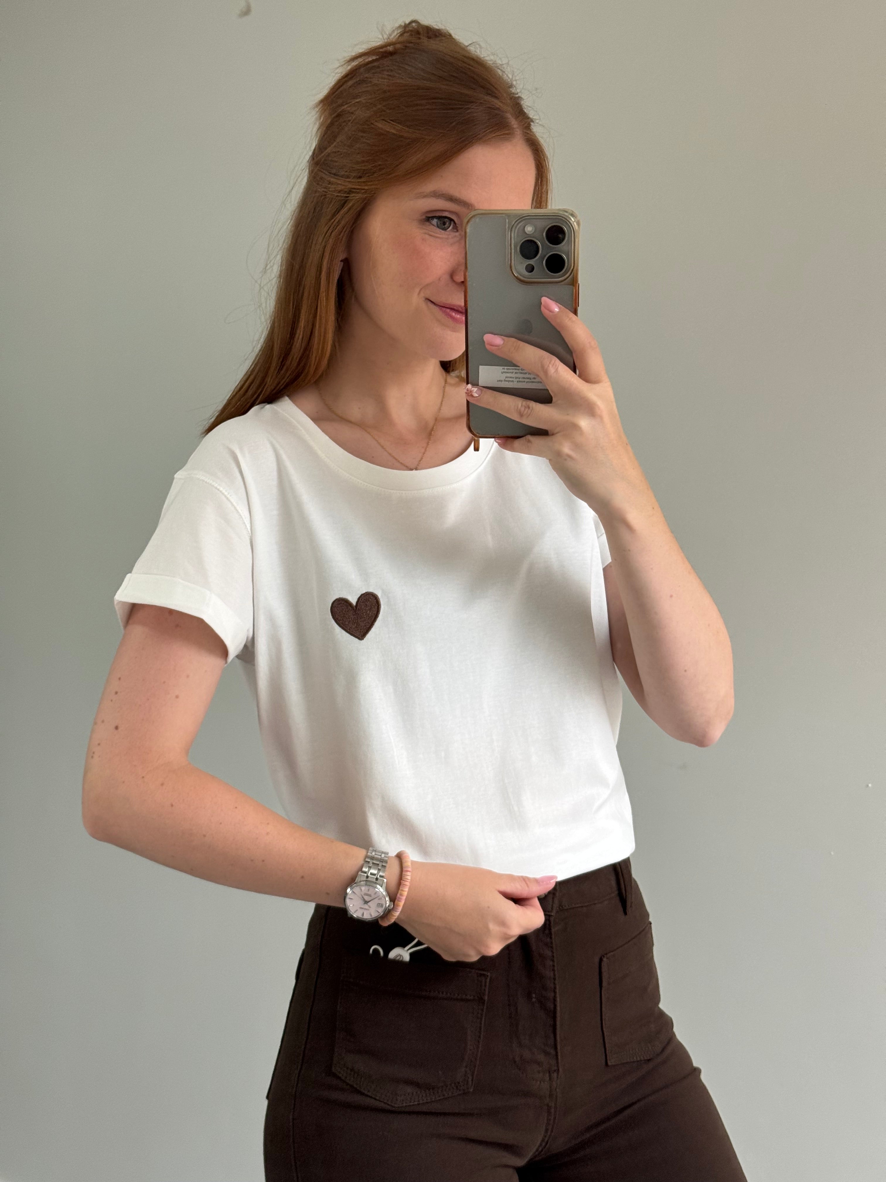 T-shirt hartje wit/bruin