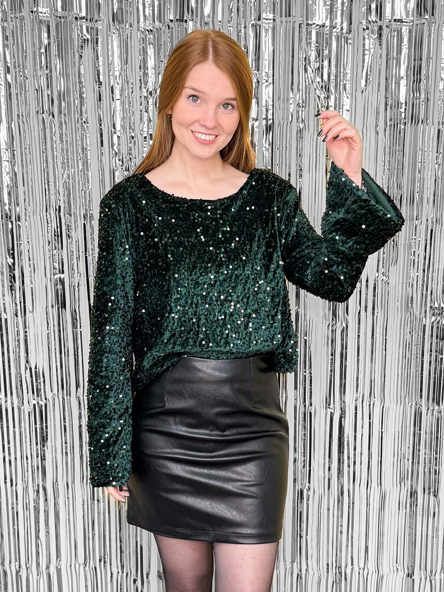 Top Astrid long sleeve sequin groen