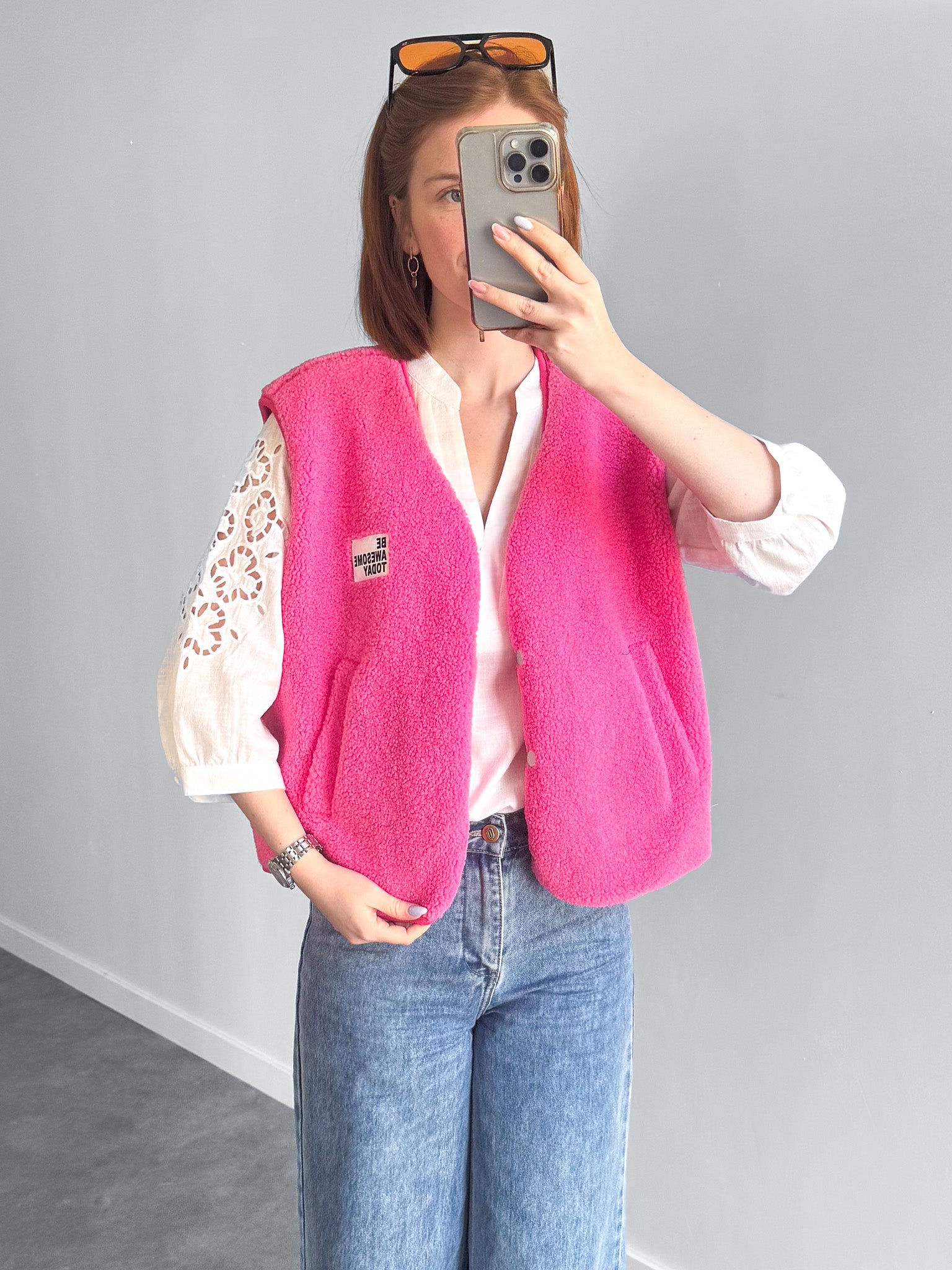 Teddy Vest roze