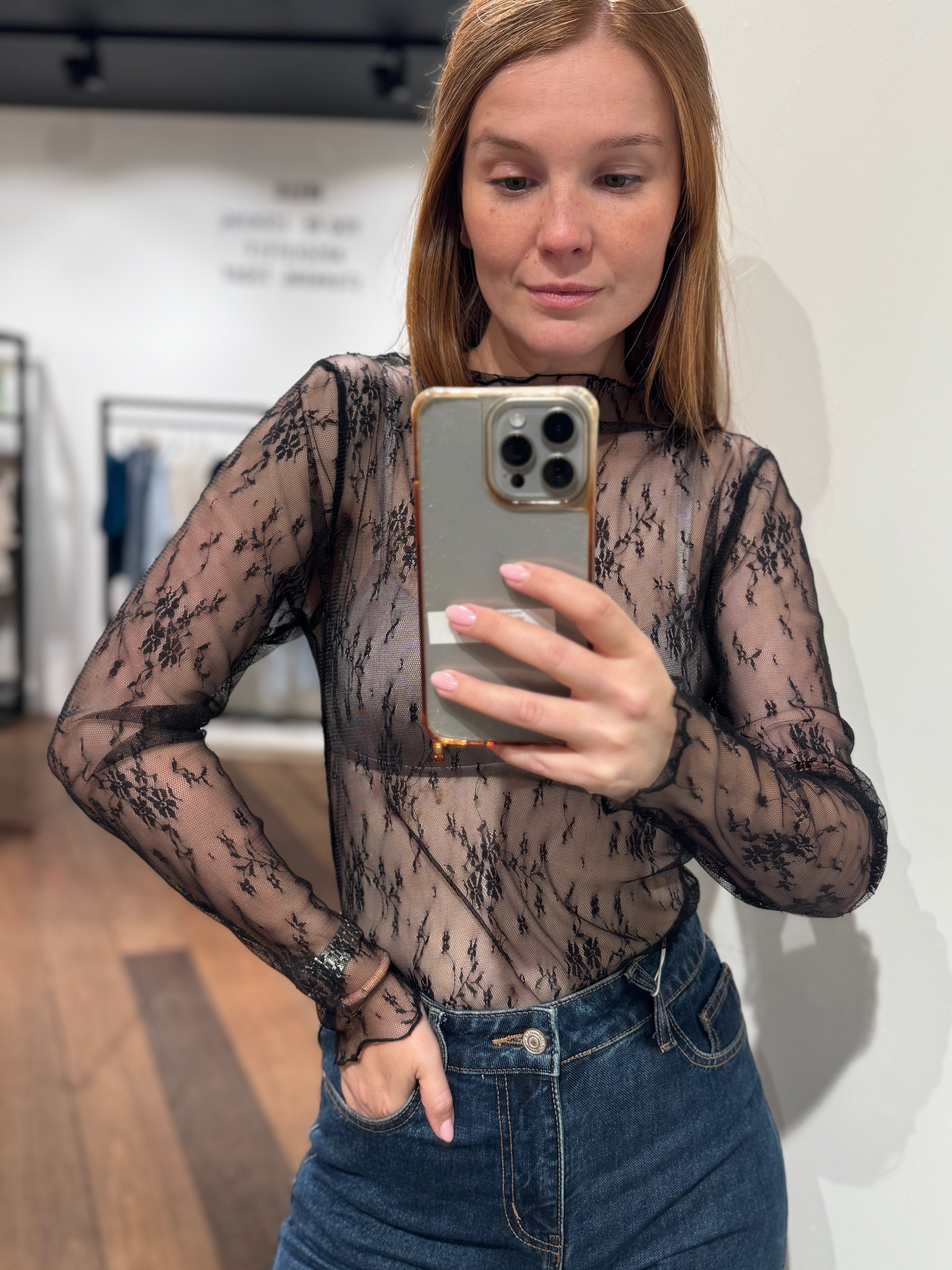 Kanten Top Amanda zwart