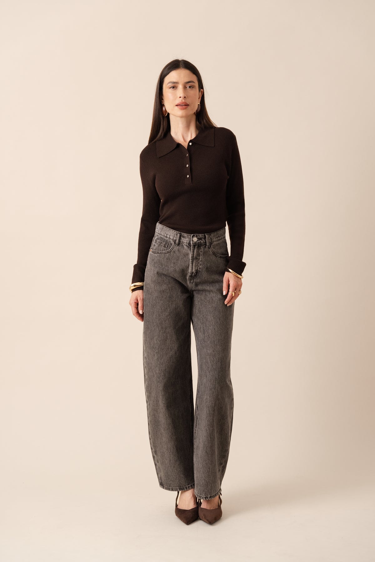Jeans Brune barrel grijs