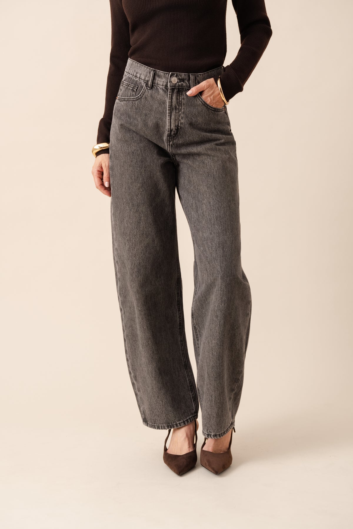Jeans Brune barrel grijs