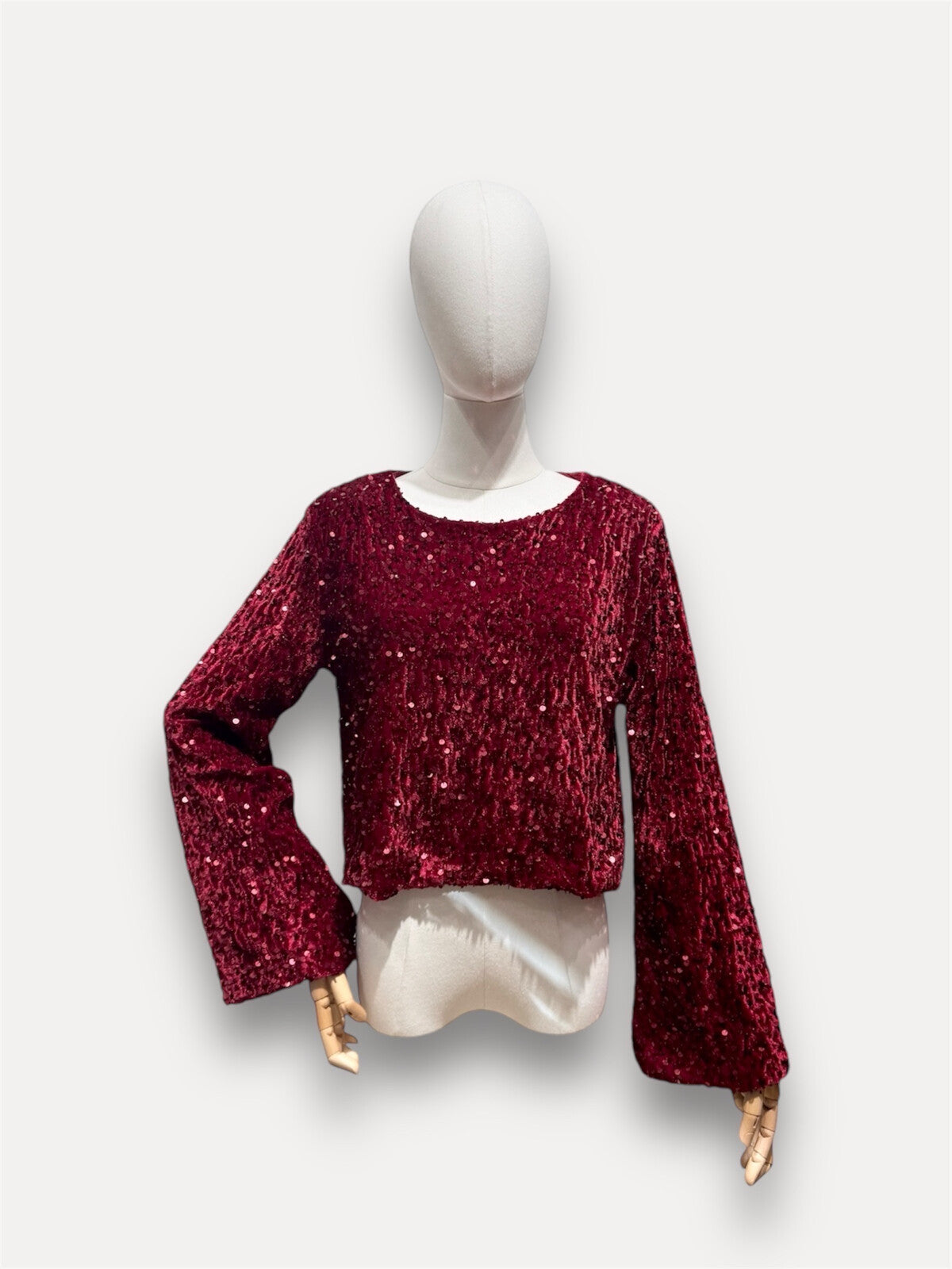 Top Astrid long sleeve sequin bordeaux